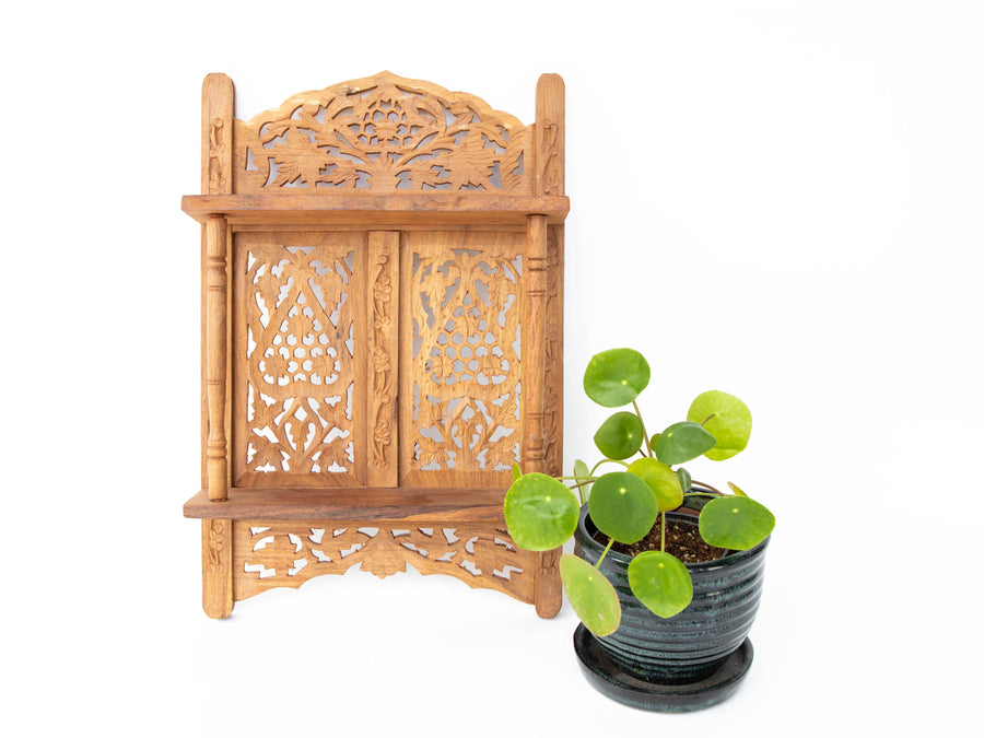 Teak Rosewood Indian Wall shelf with lattice detailing & foldable Shelves (each Sold Separately)