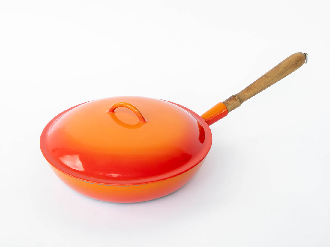 Descoware Orange Fry Pan with Lid with Rounded Handle