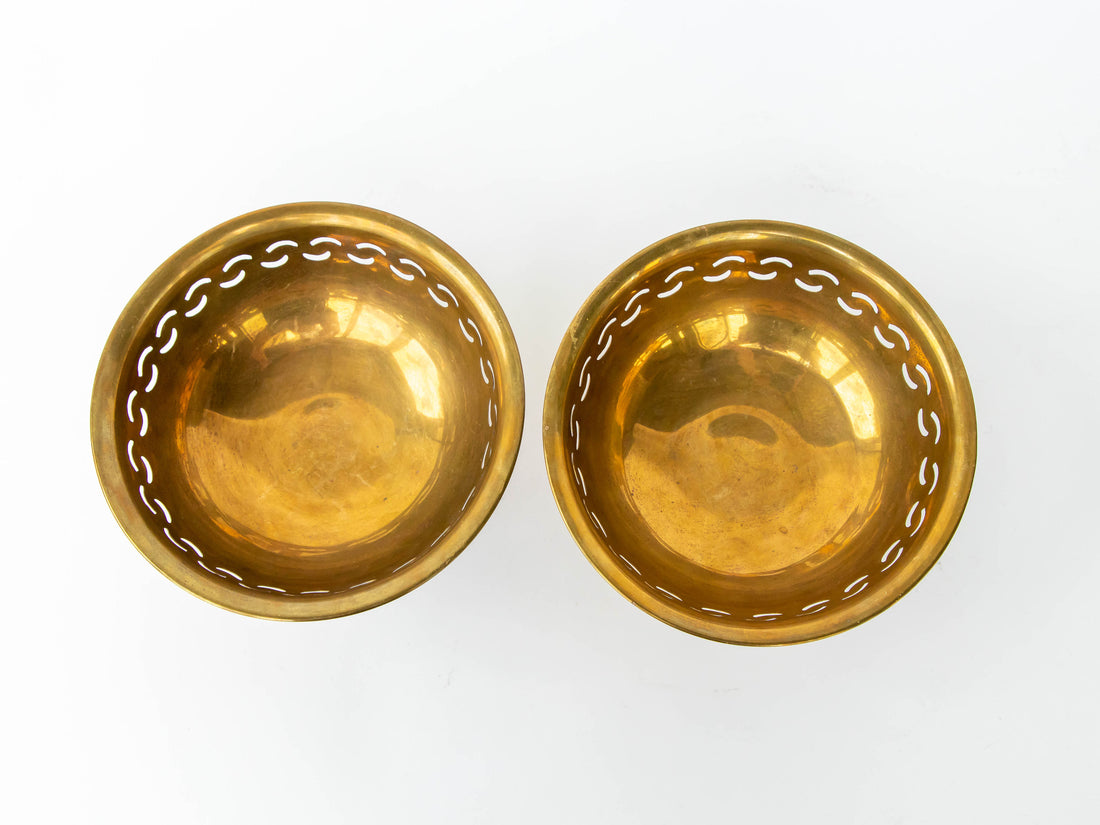 vintage Brass Pedestal Lattice Bowls