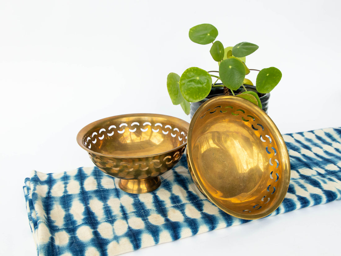 Brass Pedestal Lattice Bowls (Sold Individually)