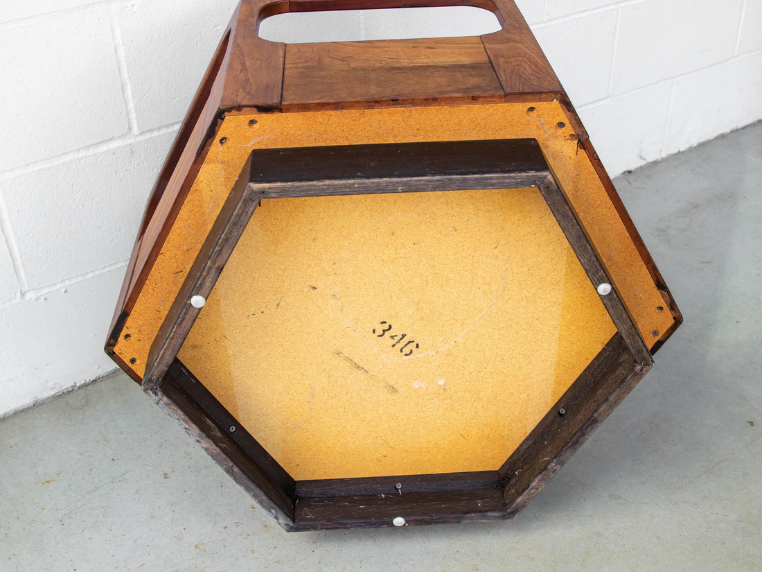 Midcentury Hexagon Table with Frosted Black Glass