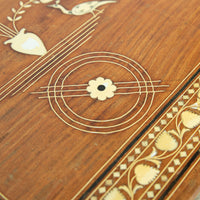 Gorgeous Hand-Carved Hexagon Vintage Bohemian Solid Wood Coffee Table with White Shell Inlay