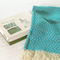 Woven Pendleton Lap Blanket Throw with Box - Blue and White with Fringe