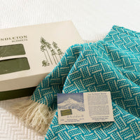 Woven Pendleton Lap Blanket Throw with Box - Blue and White with Fringe