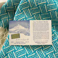 Woven Pendleton Lap Blanket Throw with Box - Blue and White with Fringe