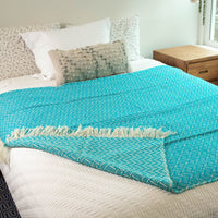 Woven Pendleton Lap Blanket Throw with Box - Blue and White with Fringe