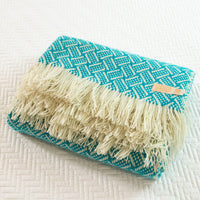 Woven Pendleton Lap Blanket Throw with Box - Blue and White with Fringe