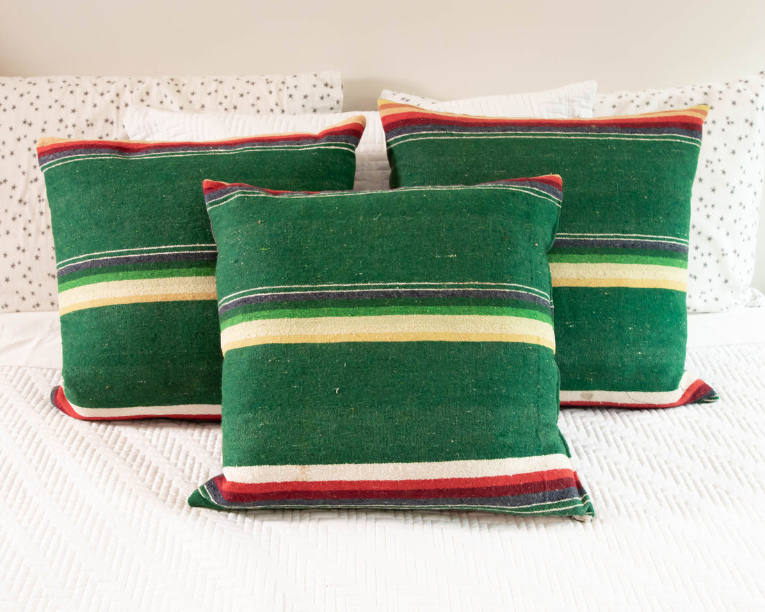 Green Serape Down Throw Pillows 24" X 24"