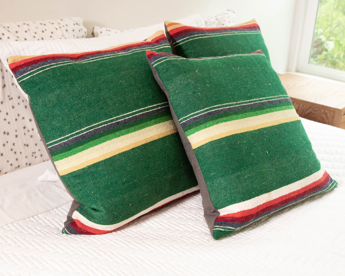 Green Serape Down Throw Pillows 24" X 24"