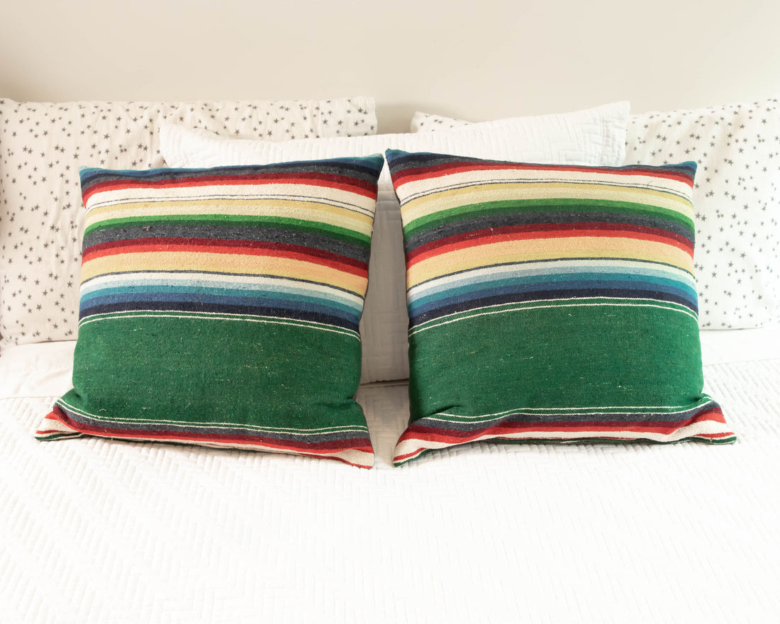 Green Serape Down Throw Pillows 24" X 24"