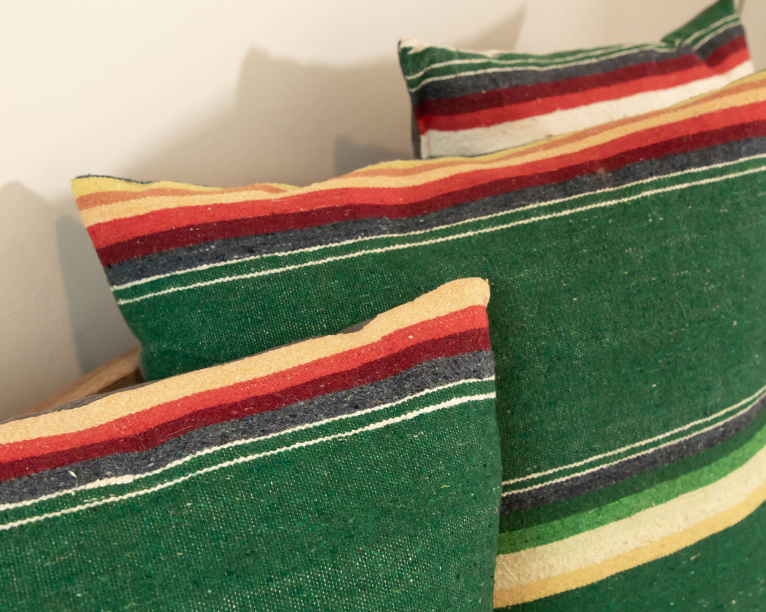 Green Serape Down Throw Pillows 24" X 24"