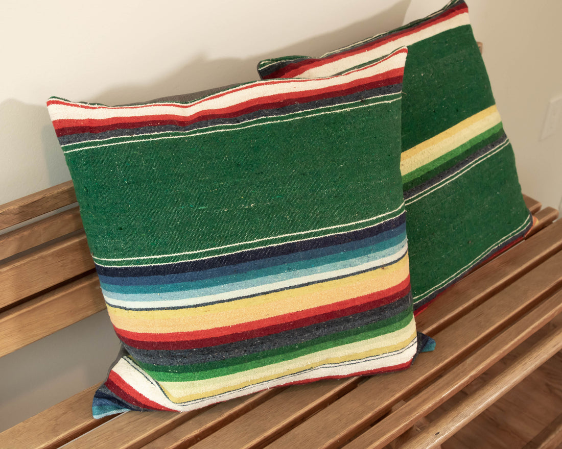 Green Serape Down Throw Pillows 24" X 24"