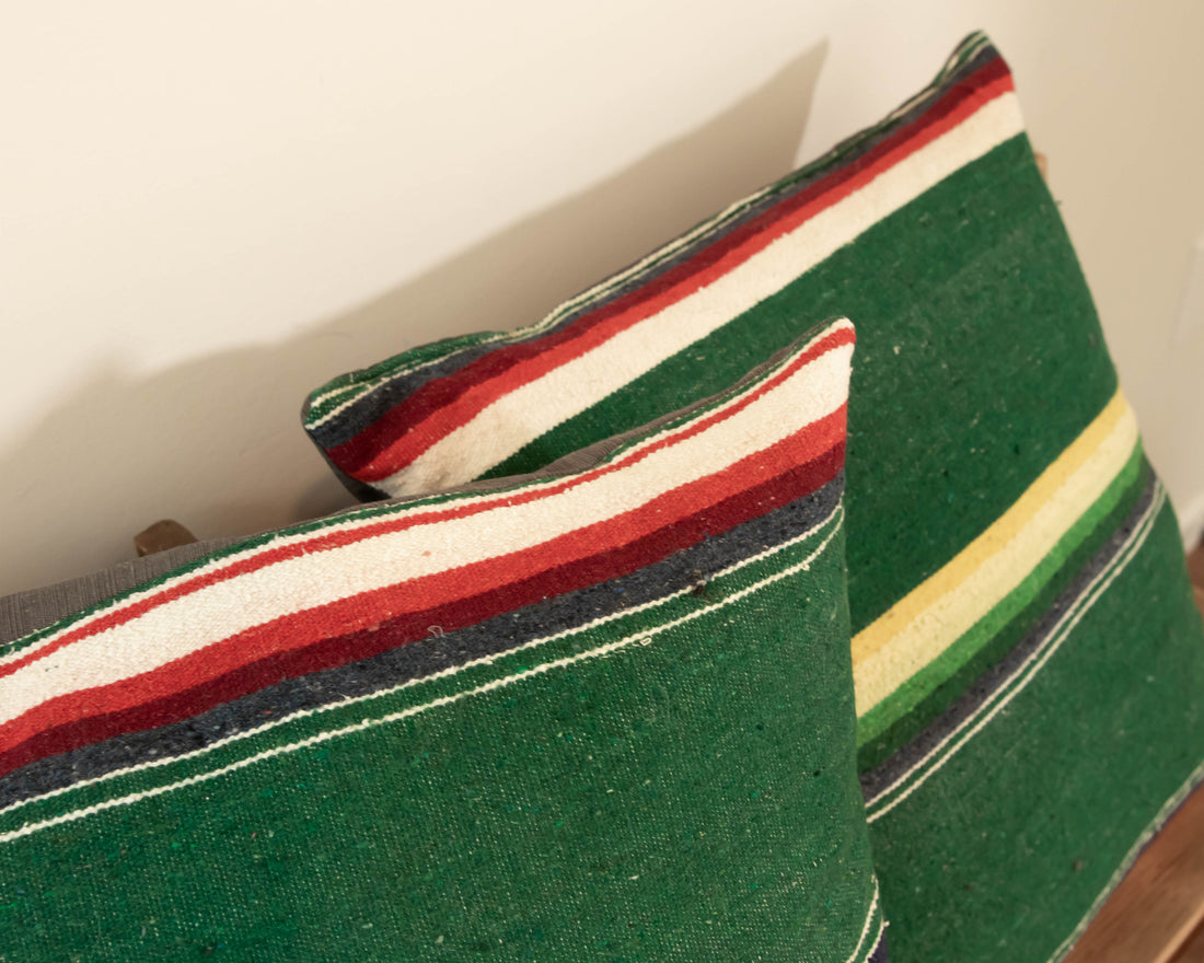 Green Serape Down Throw Pillows 24" X 24"