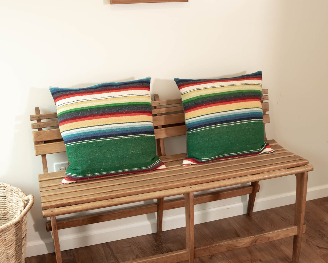 Green Serape Down Throw Pillows 24" X 24"