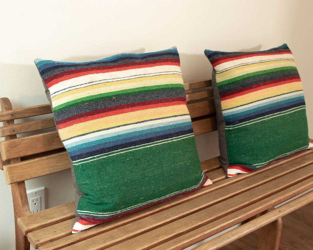 Green Serape Down Throw Pillows 24" X 24"