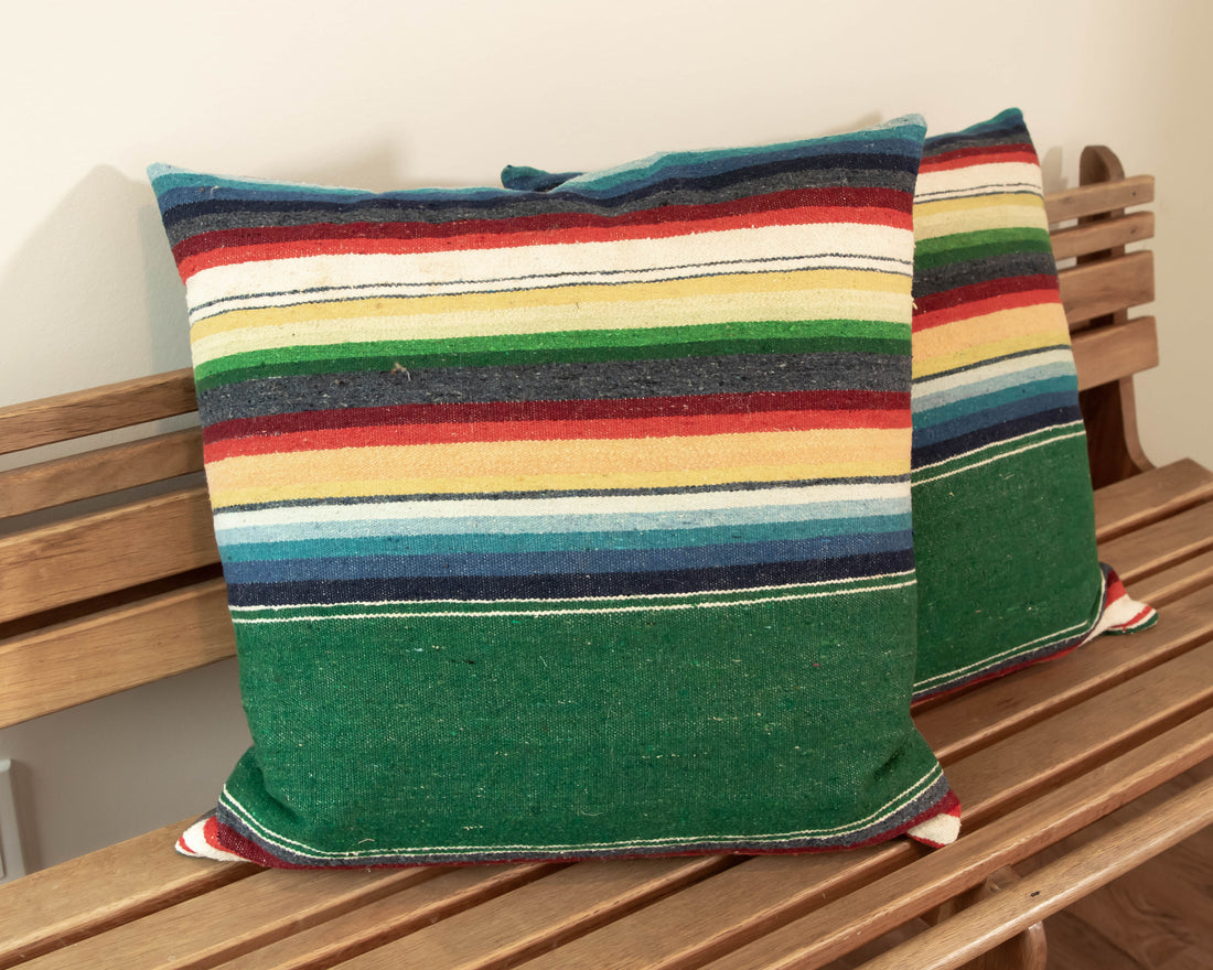 Green Serape Down Throw Pillows 24" X 24"