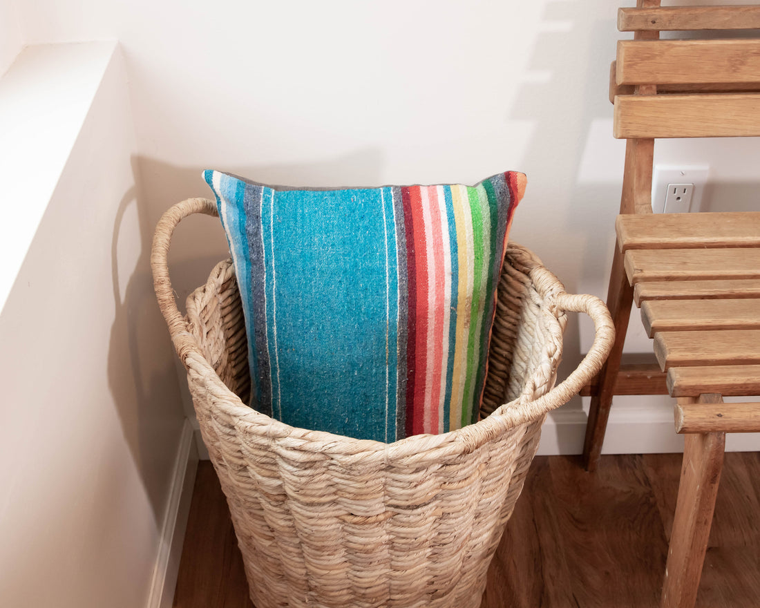 Blue Serape  Lumbar Down Throw Pillows 16" H X 27" L