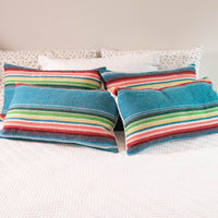 Blue Serape  Lumbar Down Throw Pillows 16" H X 27" L