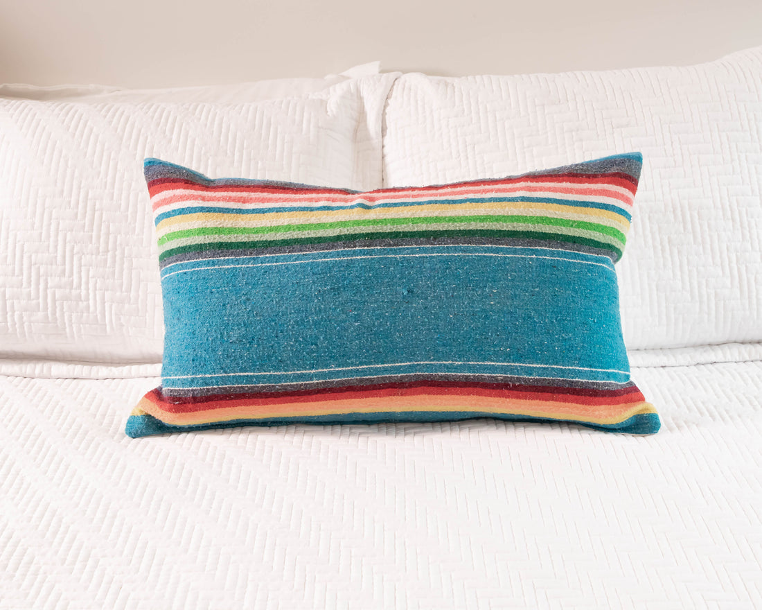 Blue Serape  Lumbar Down Throw Pillows 16" H X 27" L