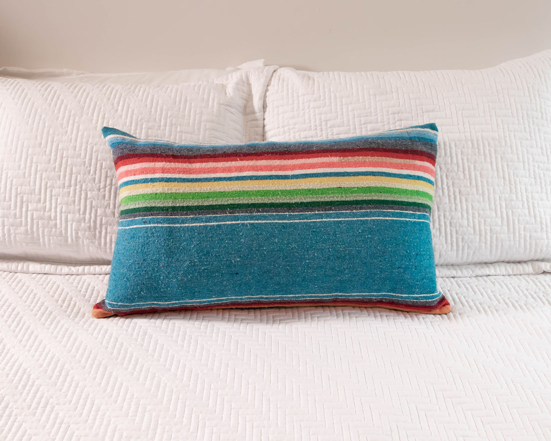 Blue Serape  Lumbar Down Throw Pillows 16" H X 27" L