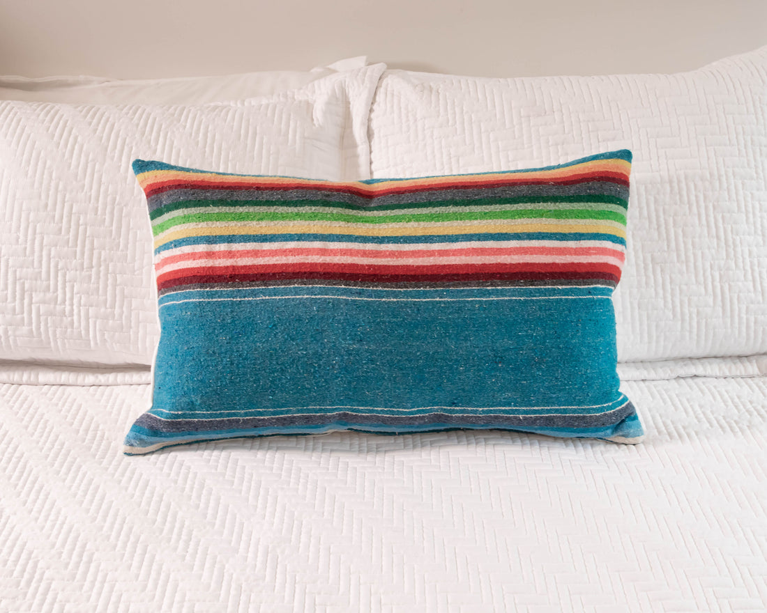 Blue Serape  Lumbar Down Throw Pillows 16" H X 27" L