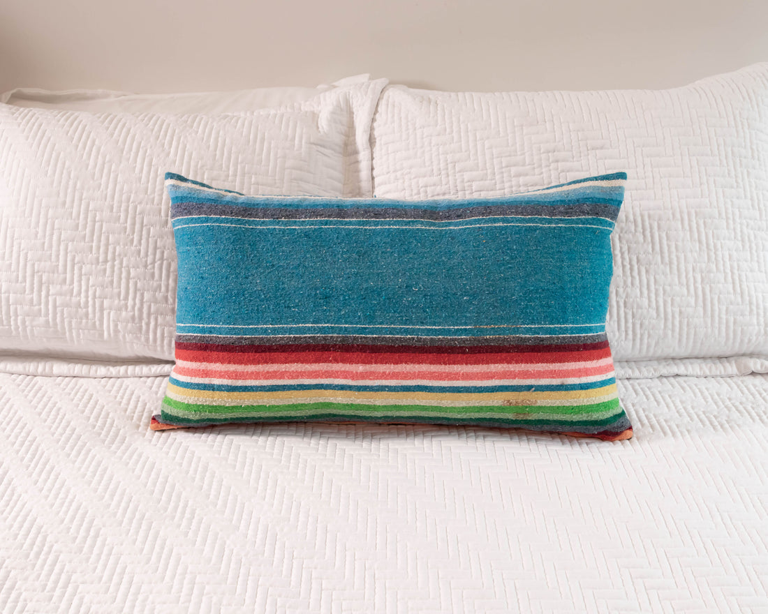 Blue Serape  Lumbar Down Throw Pillows 16" H X 27" L