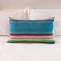 Blue Serape  Lumbar Down Throw Pillows 16" H X 27" L