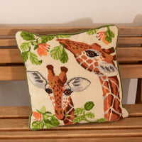 Hand Thatched Embroidery Style Giraffe Pillow