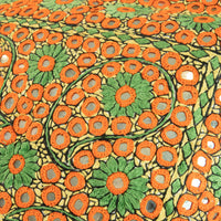 Indian Embroidered Pillowcases with Mirrors in Orange and Green