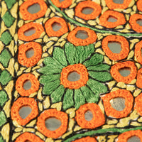 Indian Embroidered Pillowcases with Mirrors in Orange and Green