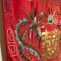 Antique Red Velvet Embroidered Sequence dragon and Chinese Wall Tapestry