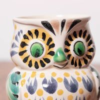 Colorful Hand Painted Vintage Tonala Glazed Ceramic Owl Mug- Made in Mexico