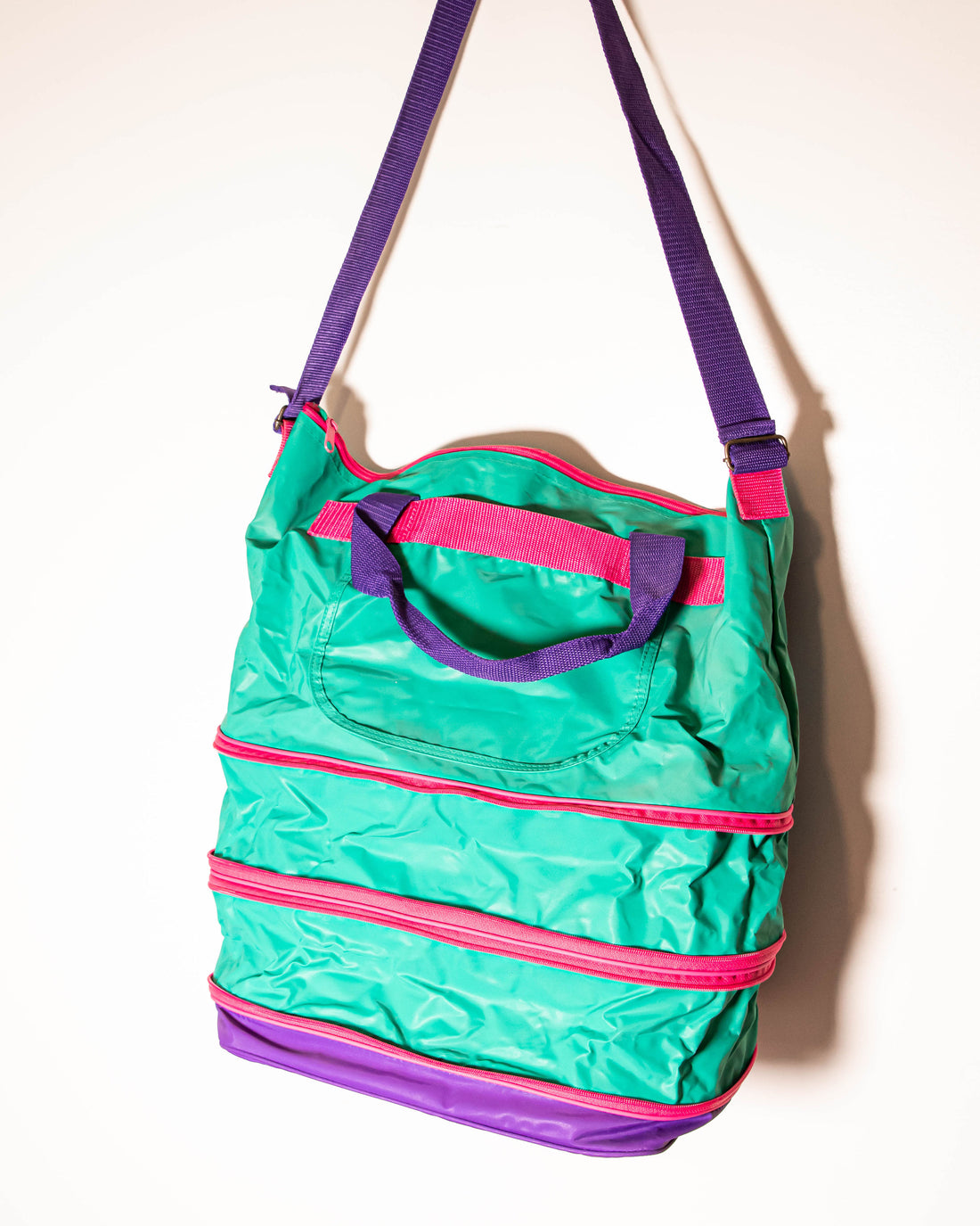 Vintage 80's Bright Pink, Yellow and Green 80's  Expandable Duffel Bag