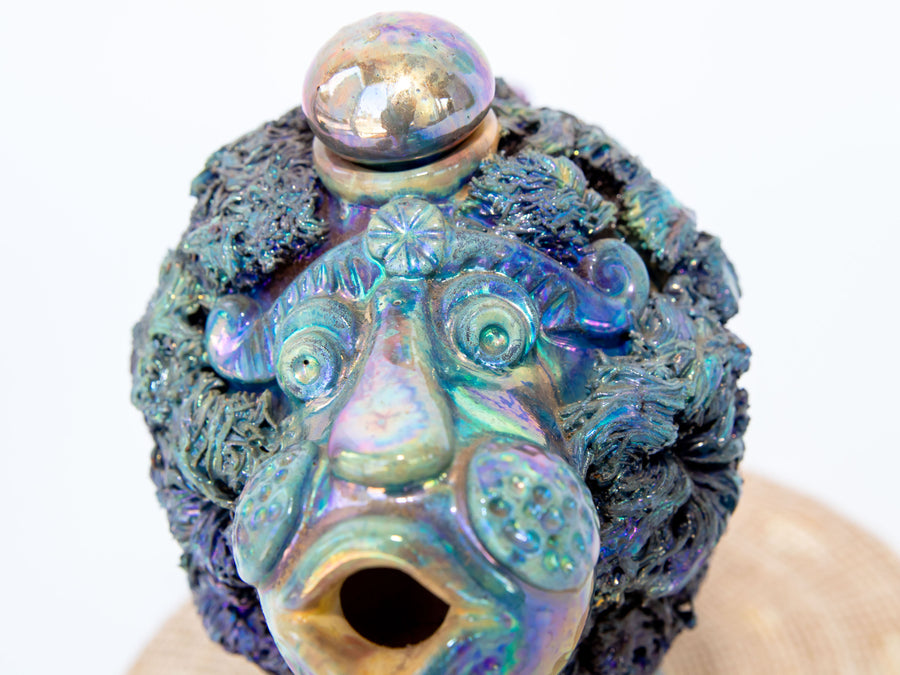 Ceramic Lion Tea Pot with Shiny Blue Finish