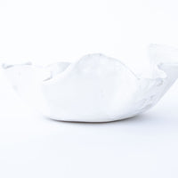 Scalloped White Ceramic Bowl with Blue Swirl Detailing