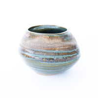 NEW - Organic Spun Lopsided Bowl with Teal and Purple Glaze Signed HVP Burns