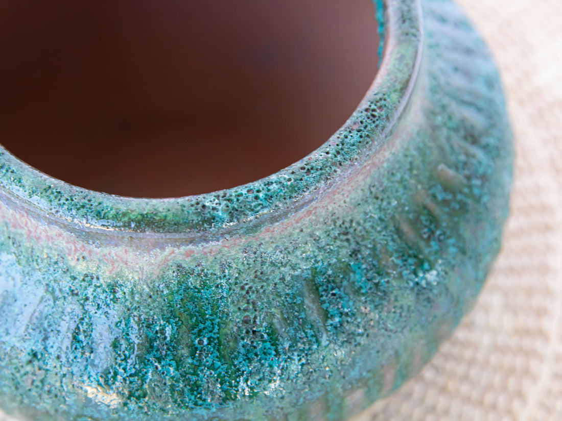 Green Volcano Bubble Glaze Ceramic Plant Pot