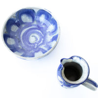 Ceramic Serving  Bowl with Blue Swirl Design -  Signed Holmes