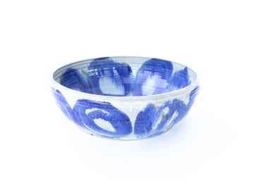 Ceramic Serving  Bowl with Blue Swirl Design -  Signed Holmes