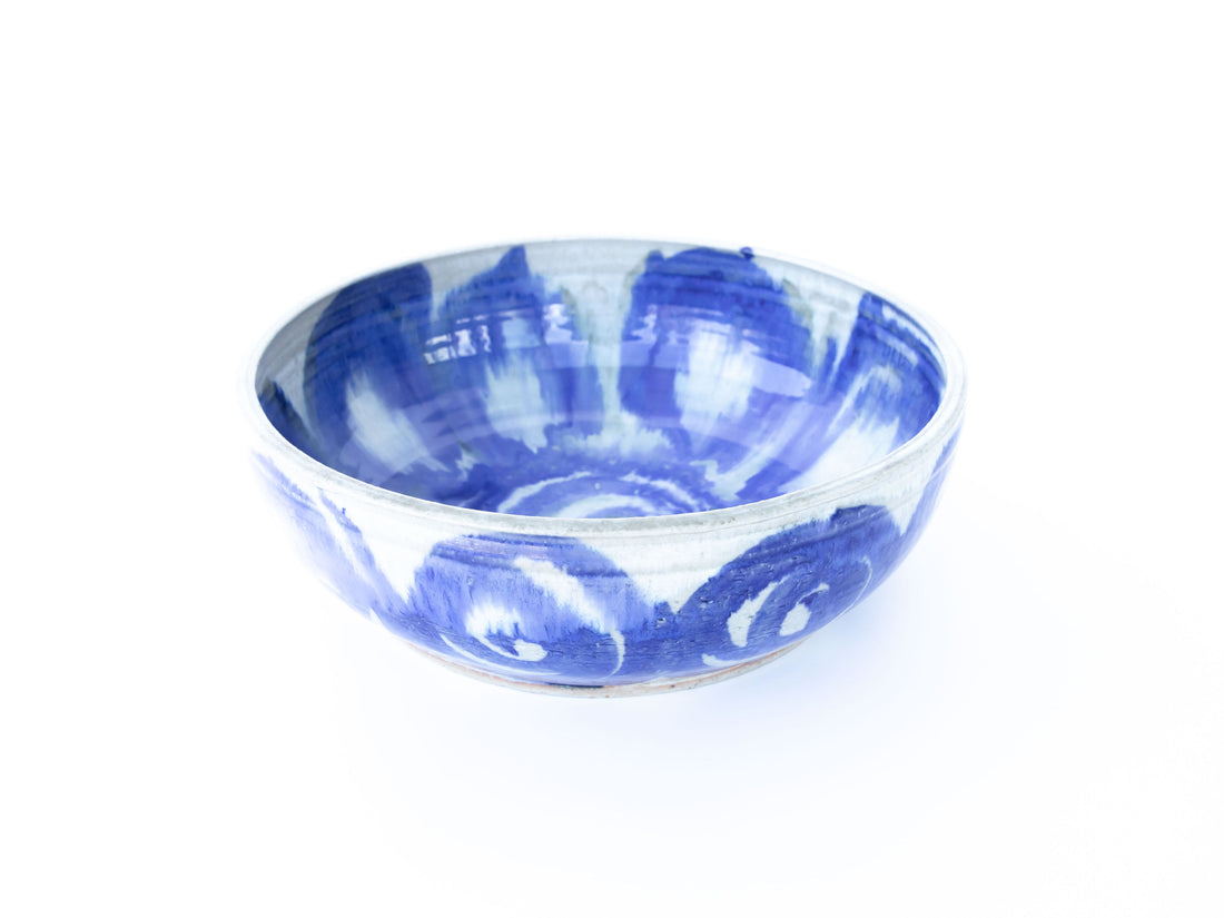 Ceramic Serving  Bowl with Blue Swirl Design -  Signed Holmes