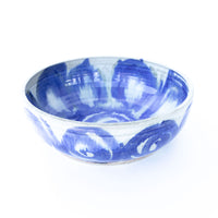 Ceramic Serving  Bowl with Blue Swirl Design -  Signed Holmes