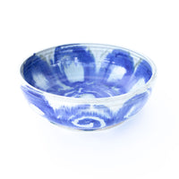 Ceramic Serving  Bowl with Blue Swirl Design -  Signed Holmes