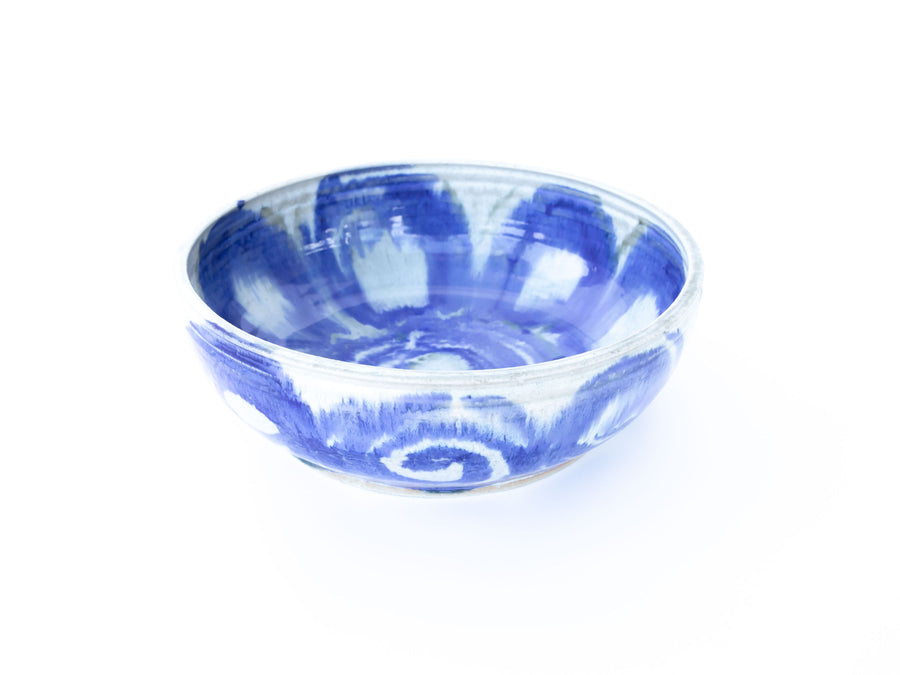 Ceramic Serving  Bowl with Blue Swirl Design -  Signed Holmes