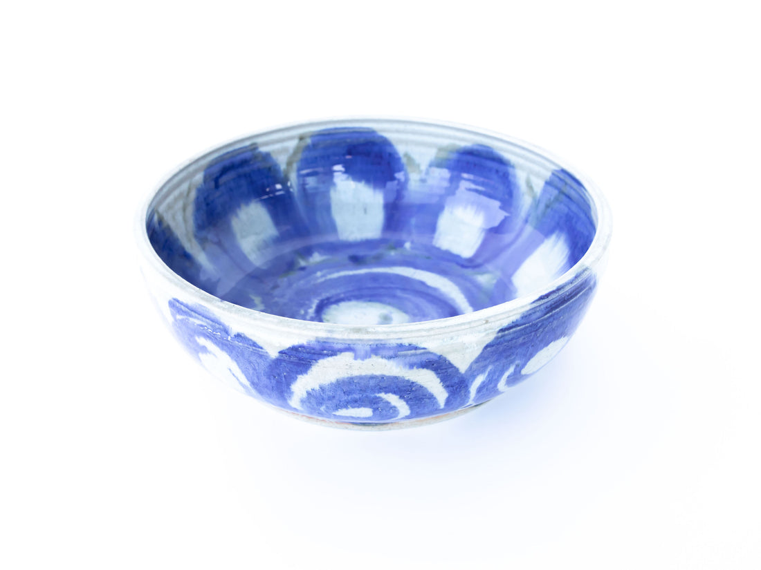 Ceramic Serving  Bowl with Blue Swirl Design -  Signed Holmes