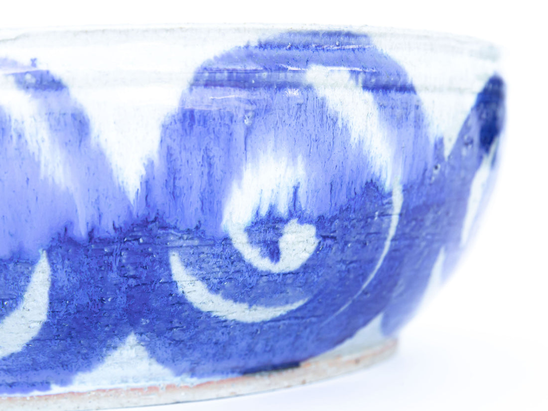 Ceramic Serving  Bowl with Blue Swirl Design -  Signed Holmes