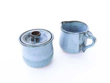 Blue and Purple Sugar and Creamer HEBE Pottery