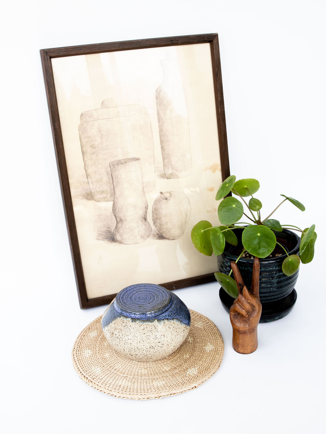 Small Blue and White Ceramic Canister with Lid Signed HUP