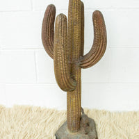 Large Brass Saguaro Cactus Sculpture with Road Runner