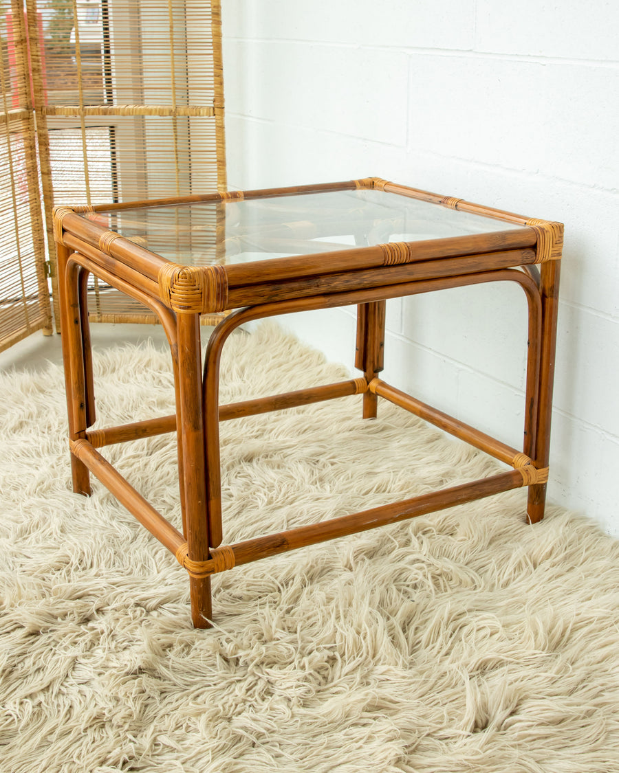 Bamboo Side Table with Glass Top