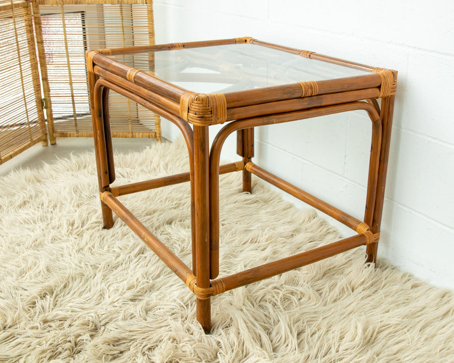 Bamboo Side Table with Glass Top